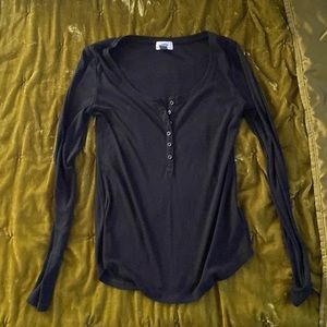 stretchy old navy black partial button down henley